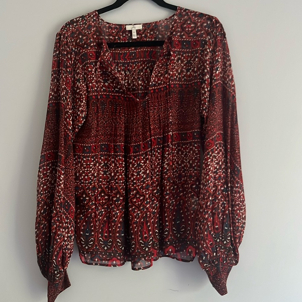 Joie Red and Black Printed Long-Sleeve Blouse
